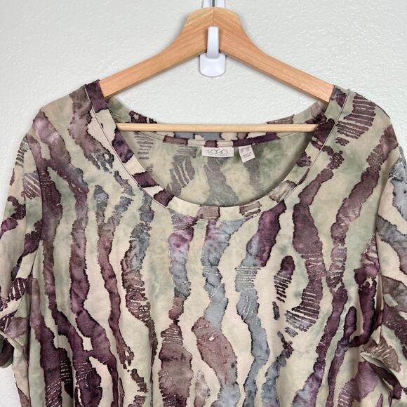 LOGO by Lori Goldstein Women's Size 1X Knit Jacquard Scoop Neck Short Sleeve Top - Picture 2 of 6